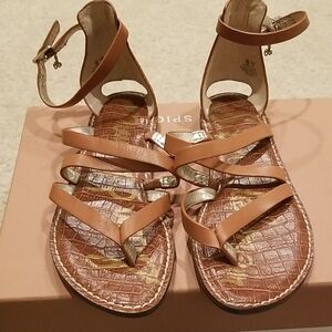Sam Edelman Tan Strappy Sandals with Silver Details Size 7 NWOT